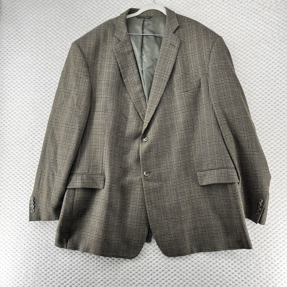 Botany 500 Lambswool Blazer Plaid Two Button‎ Brown Jacket 52 Long